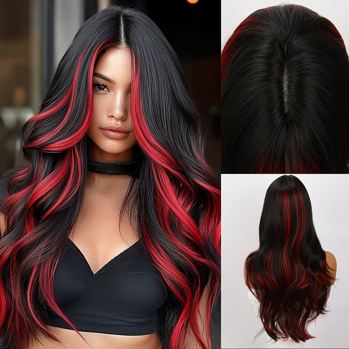 24 Inches, Red Dyed, A-shaped Bangs, High-temperature, Rose Inner Net, Suitable for Daily Wear, Event Wear, Ladies' Wig