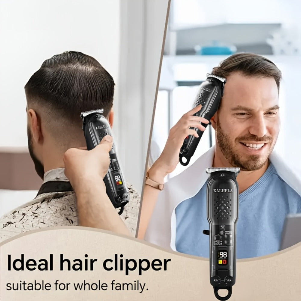 Men'S Hair Clippers | Retro Transparent Body Electric Hair Trimmer for Pompadour Styles, Professional Beard Trimmer with LCD Display, High-Power Hair Grooming Machine, USB Charging, ABS Plastic, Battery, Father'S Day Gift