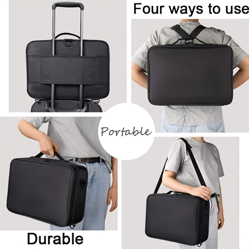 Makeup Case, Professional Train Case Large Makeup Bag, Travel Cosmetic Organizer Brush Holder Makeup Artist Storage Box, for Cosmetics Makeup Brushes Toiletry Jewelry Digital Accessories, 15.8 Inches, with Adjustable Dividers and Shoulder Strap