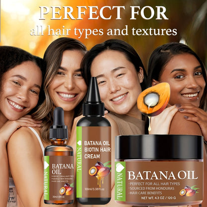 Batana Hair Oil 3-Piece Set — Pure Honduran Cold-Pressed Extract with Biotin, Nourishes Scalp & Hair, Strengthens Strands, Prevents Breakage & Split Ends, Adds Shine, All Hair Types