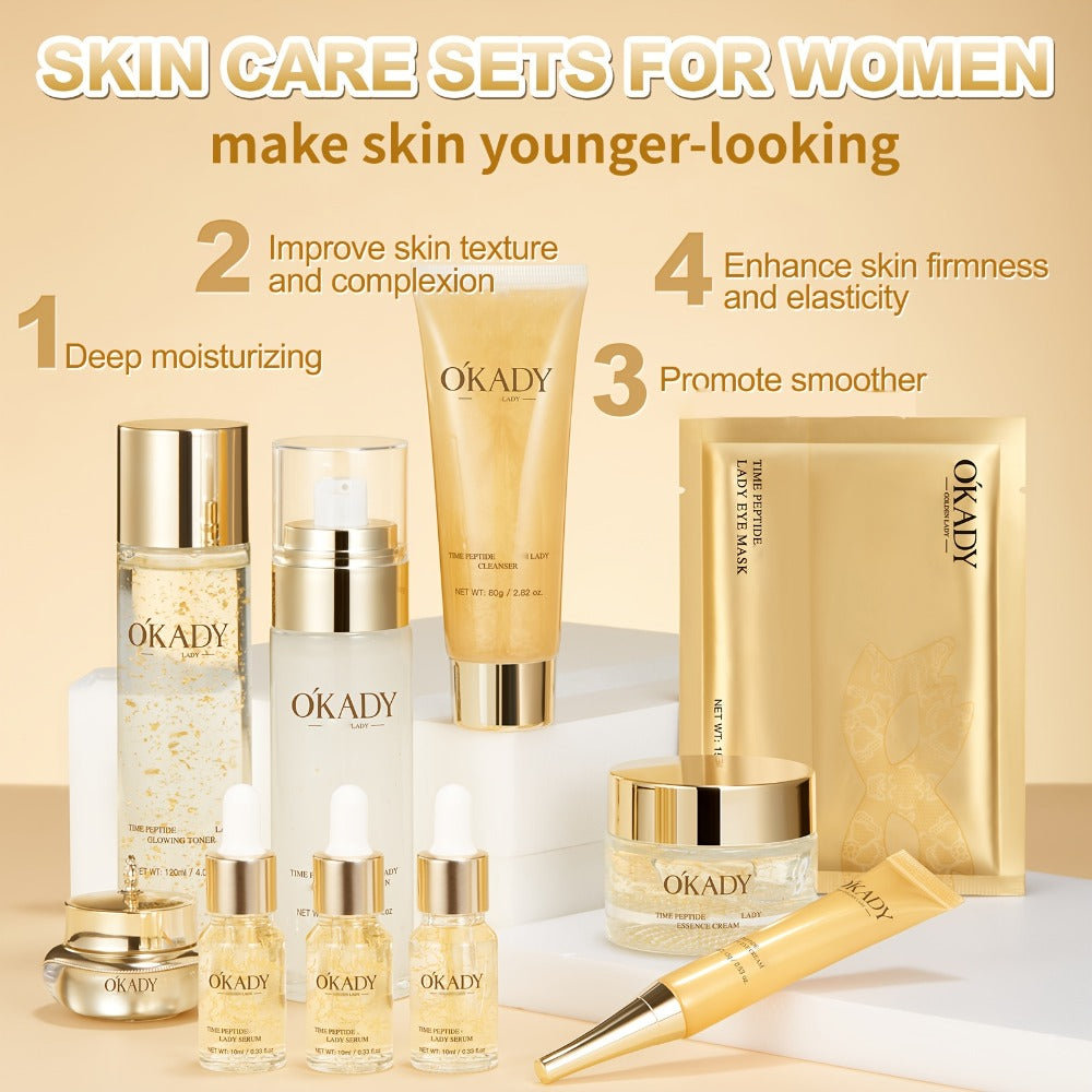24K Gold Polypeptide Skin Care Set for Women - Complete Day & Night Skincare Routine with Peptides - Anti-Aging Face Care Kit for All Skin Types - Luxury Gift Set