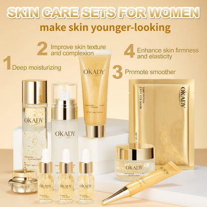 24K Gold Polypeptide Skin Care Set for Women - Complete Day & Night Skincare Routine with Peptides - Anti-Aging Face Care Kit for All Skin Types - Luxury Gift Set