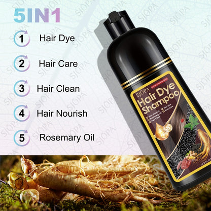 Hair Dye Coloring Shampoo 5-in-1 Upgraded - SJOPA Hibiscus Oil, Squalane & Glycerin, Quick Color & Nourishing, Gentle Skin-Safe, 12 Shades, 16.91oz