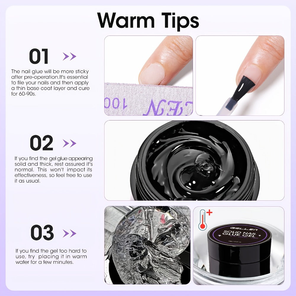 Solid Nail Glue Gel Kit with Mini LED Nail Lamp 8g UV Gel Glue for Acrylic Press On Nails Tips Rhinestones Long-Lasting 28+ Days Salon Home Manicure Gift