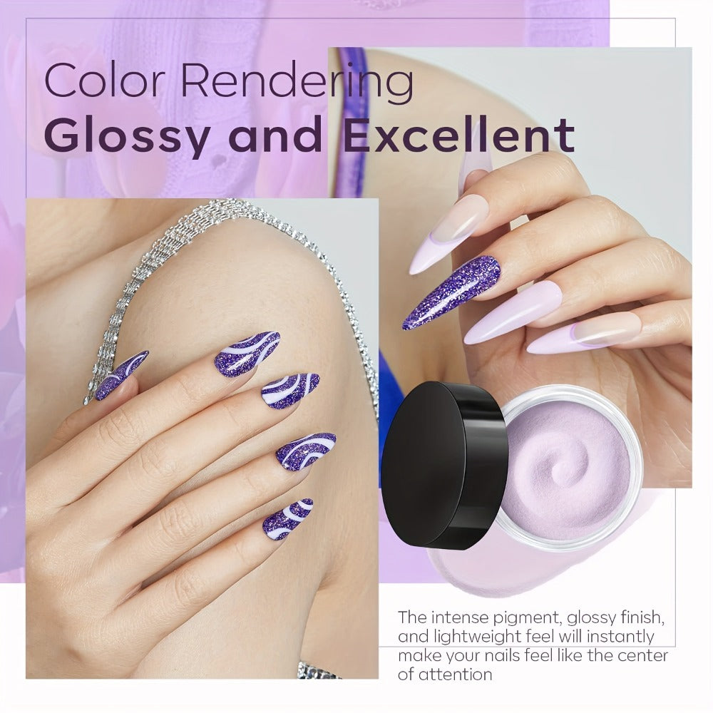 NOCIS Dip Powder Nail Kit Starter, 4 Colors Lilac Lavender Purple Glitter Nail Dipping Powder Essential Liquid Set with Base Top Coat Activator French Nail Art DIY At Home Manicure Salon All-in-One Beginner Kit