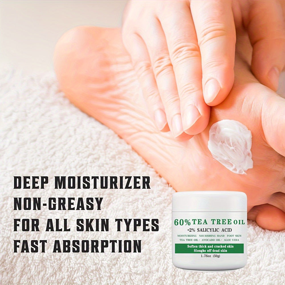 [Christmas Gift] 60% Tea Tree Oil Foot Cream with 2% Salicylic Acid, 1. 76oz (50g), Moisturizing Foot Balm for Dry, Rough, Cracked Beige, Aloe Vera & Mint Infused, Nourishing Hand & Foot Care Gift, Perfect Christmas Gift