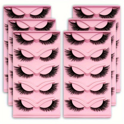 Strip False Eyelashes 180 Pairs Value Pack — Long Thick Cat Eye Reusable Lashes, 6 Packs of 30 Pairs Flexible Clear Band Wispy Lashes for Glamorous Eye Makeup, Holiday Gift & Everyday Wear