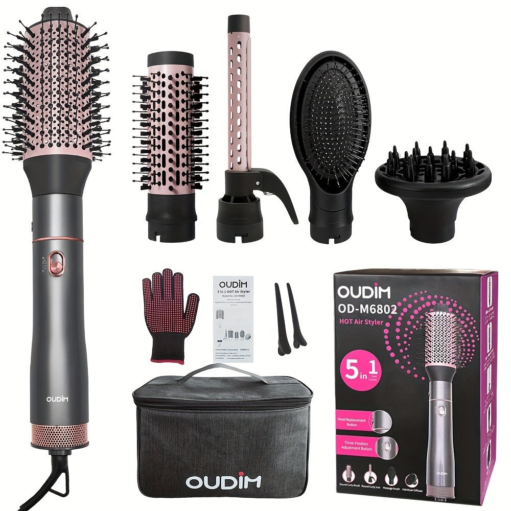 Hot Air Comb For Women, Negative Ion, 5-in-1 Styling Comb Set, Hair Dryer, Massage Straightening Comb, Round Curling Iron And Brush, Oval Styling Comb, Interchangeable Head, Gifts For Mother'S Day, Girl Stuff, Wow Hair Products