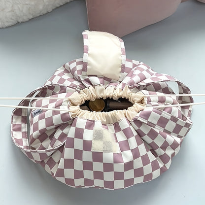 Drawstring Makeup Bag Wide Opening Flat Lay Oxford Fabric Machine Washable Travel Cosmetic Bag Storage Organizer for Makeup Tools Accessories Toiletries Dorm 12 Colors Printed & Solid