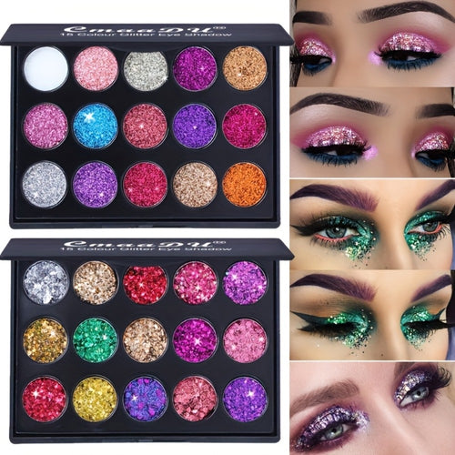 Glitter Eyeshadow Palette 2-Pack 15 Colors — Shimmer Metallic Sequin Eye Shadow Set, Squalane-Infused, Stage & Festival Makeup, Flashes Glitter & Metal Finish, Perfect Mother's Day & Christmas Gift