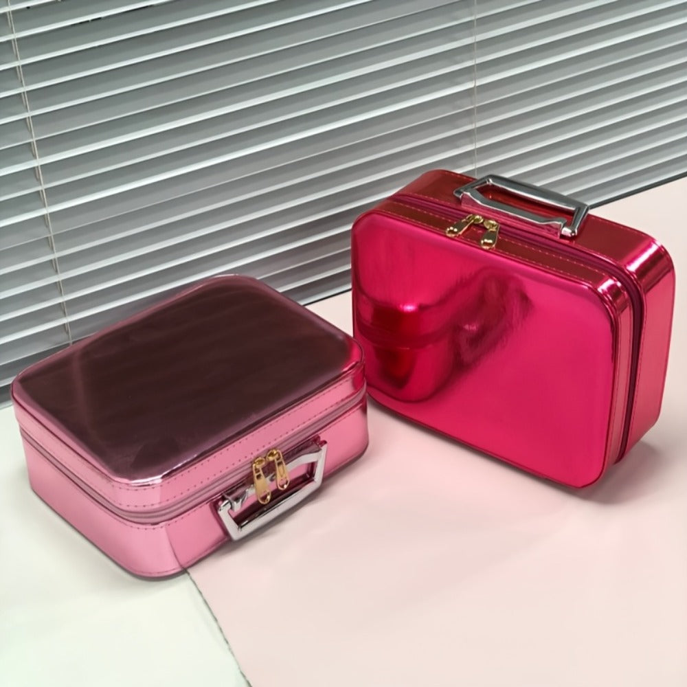 1pc Luxury Hard Shell Makeup Travel Case - Large Capacity Flat-Lay Organizer - Portable Glitter Storage Box for Women, Fits Inside Suitcase, Flash, Storage Bag