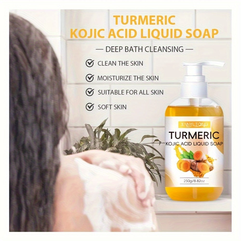 250g Turmeric Kojic Acid Liquid Soap, Long Lasting Fragrance, Deep Cleansing And Moisturizing, Rich Foam, Suitable for All Skin Types, Full Body Usable, Mild And Non-irritating