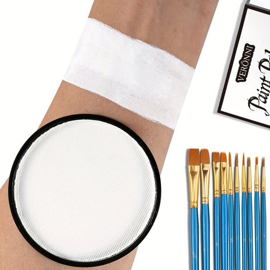 Water Based Face Paint Kit, Black & White Water Activated Face Body Painting Makeup Palette Cosplay Halloween Paint Palette with 10 Brushes