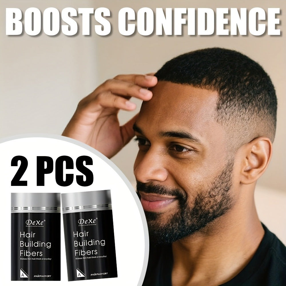 Hair Fiber Powder 2pcs DeXe 22g, Instant Hair Thickening Fibers, 1-Second Adhesion, Natural Fine Finish, Unisex for Men & Women, Travel & Business Ready — Black, Dark Brown