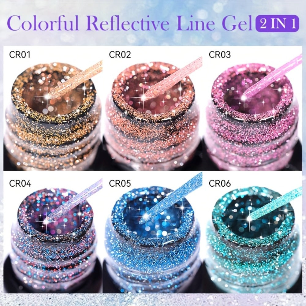 LILYCUTE 0.17oz 3pcs/Set Colorful Reflective Line Gel Nail Polish Super Bright Sparkling Glitter Ultra-thin Pull Line Drawing Painting Nail Art Graffiti Stripe Gel