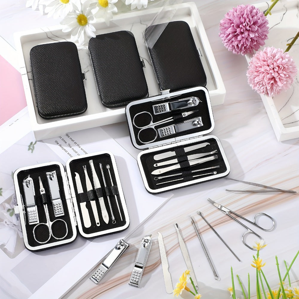 Manicure Kit 8 In 1 Stainless Steel Professional Nail Clipper Set with Portable Travel Case Pedicure Grooming Tools Nail Care Set Bulk 50 Pack Gift for Men Women Family Friends
