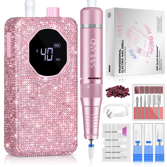 Professional Nail Drill 40000 RPM Rechargeable Electric Nail Drill Machine with 4000mAh Battery LCD Display Ceramic Drill Bits Sanding Bands for Acrylic Gel Nails Salon Home Use
