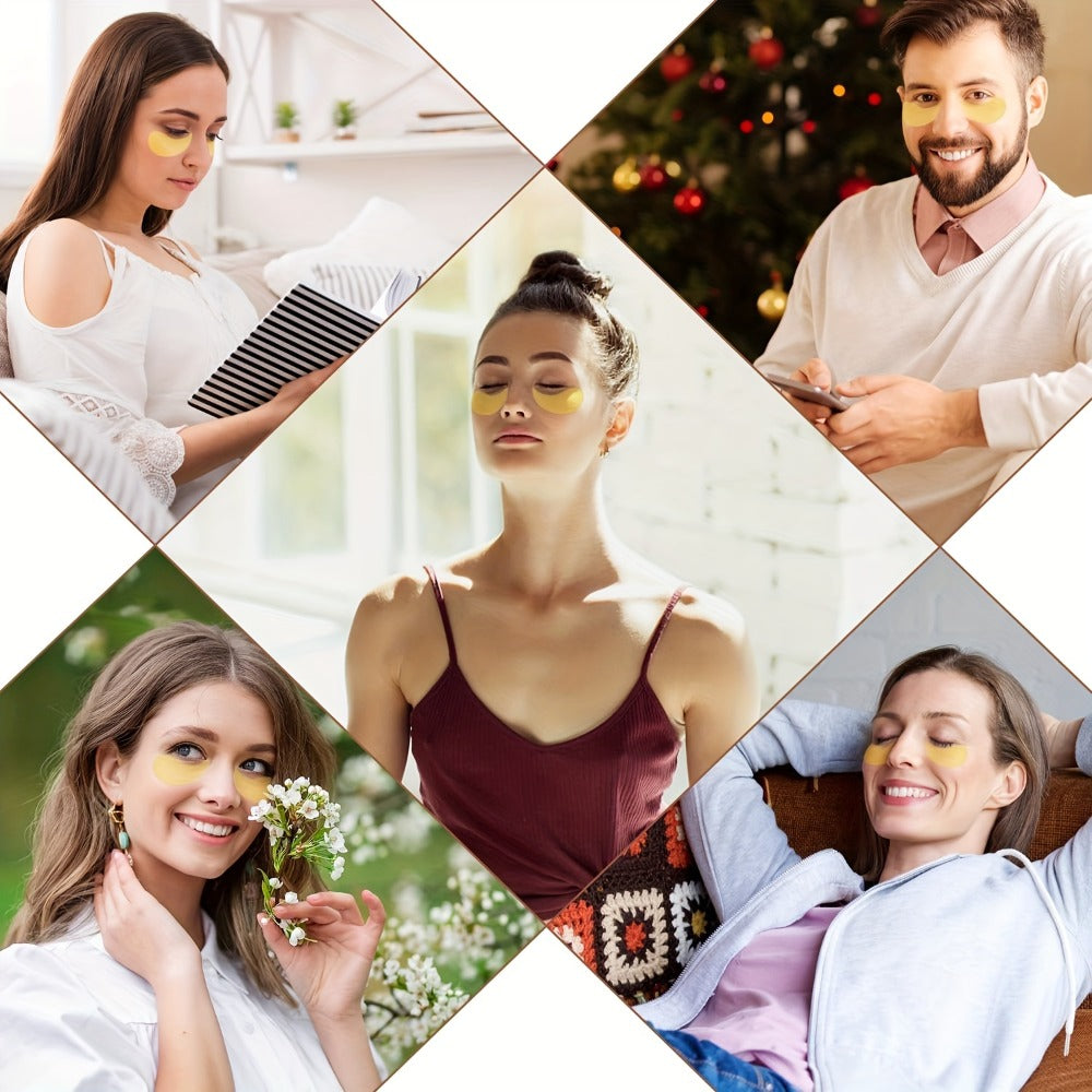 60/100pcs Golden Eye Masks (30 Or 50 Pairs Per Box), a Spacious Holiday Gift Box, Packed with Collagen for Hydrating And Nourishing The Skin, Ideal for Eye Care at Home Or While Traveling, Making It a Perfect Holiday Present for Loved Ones