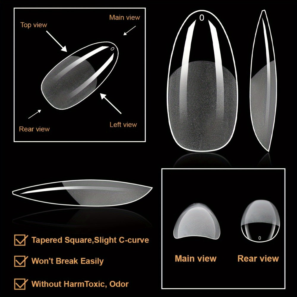 Soft Gel Nail Tips 600 Pieces - Clear Crystal Full Cover False Nails for Extensions | Almond Oval Square Coffin Stiletto Short Medium Long, Semi-Gloss Transparent Nail Tips for Nail Art Salon & DIY