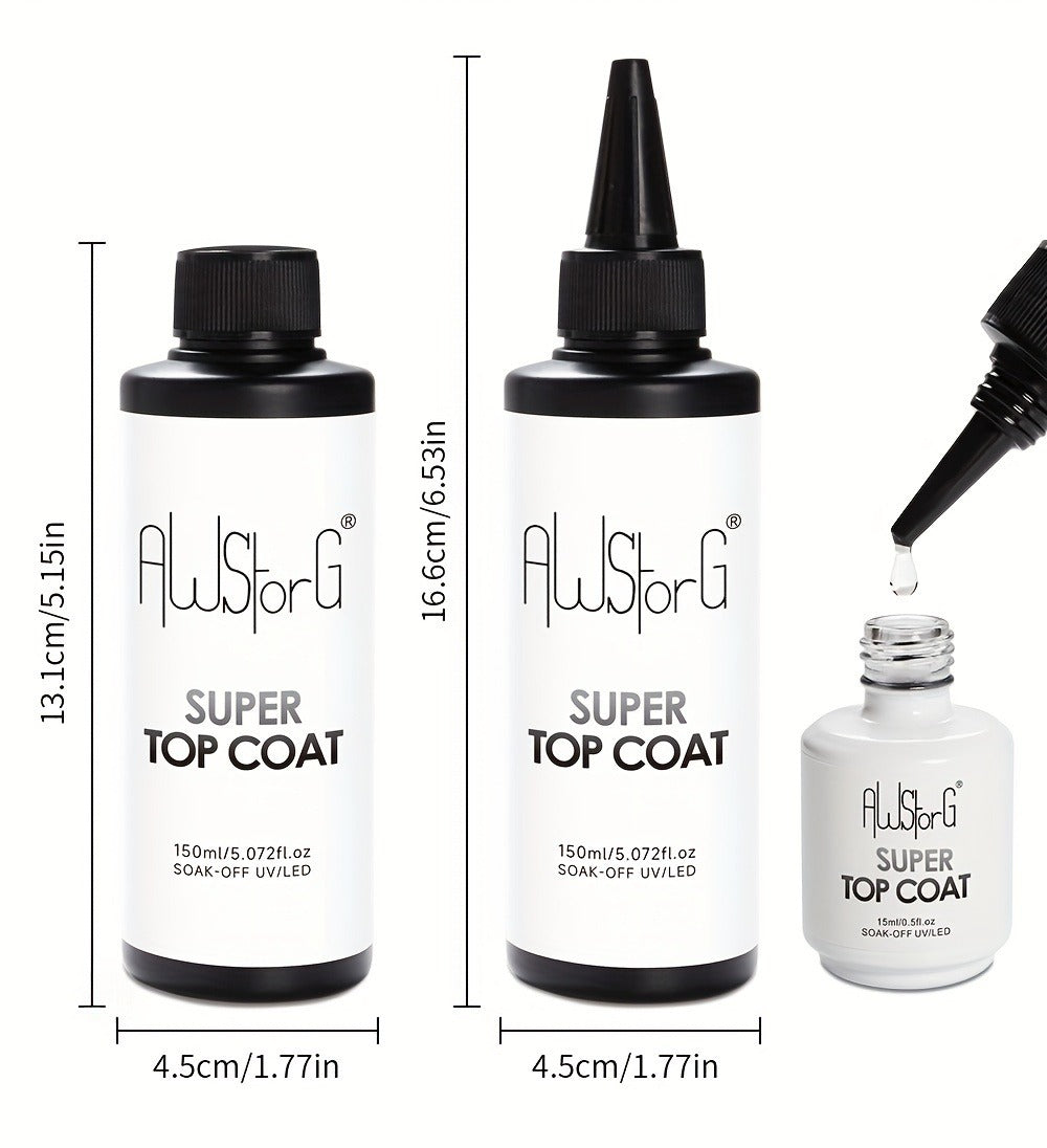 Gel Nail Top Coat Super Glossy Soak Off LED Gel Polish Base Coat Matte Finish Functional Gel Varnish for Nail Salon & Home Manicure 15ml
