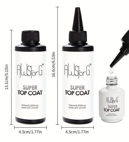 Gel Nail Top Coat Super Glossy Soak Off LED Gel Polish Base Coat Matte Finish Functional Gel Varnish for Nail Salon & Home Manicure 15ml