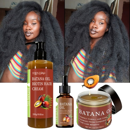 Batana Oil Set 3-Piece from Honduras - Dr. Sebi Cold Pressed Unrefined Batana Oil, Hair Mask & Carrier Oil, Deep Moisture, Prevents Breakage, Dry Hair