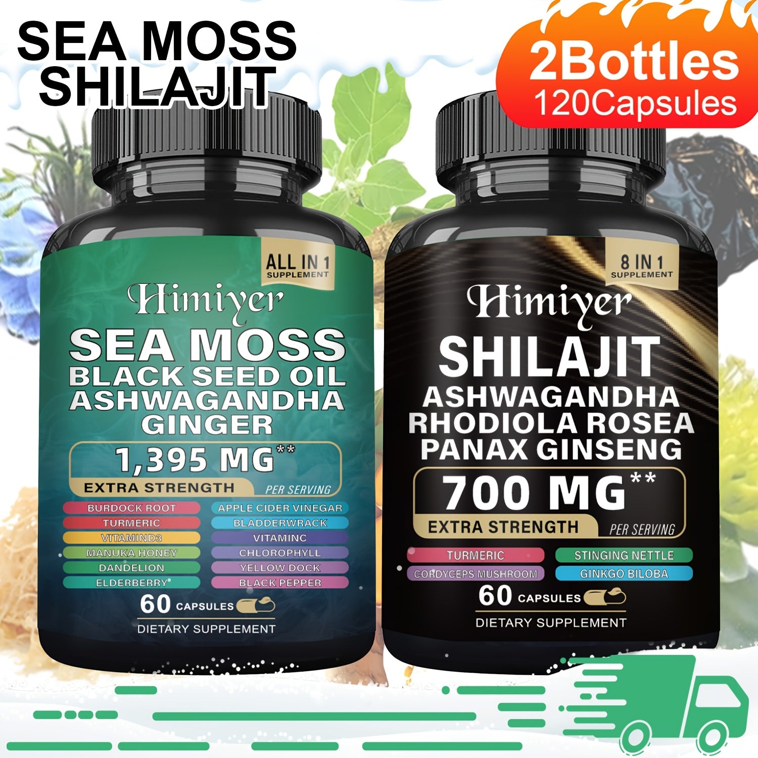 More Bottles for More Discounts-Sea Moss 7000Mg, Black Seed Oil 4000Mg, Ashwagandha 2000Mg, Ginger And Rhodiola Rosea 1000Mg, Panax Ginseng 1500Mg, All in 1 Supplements
