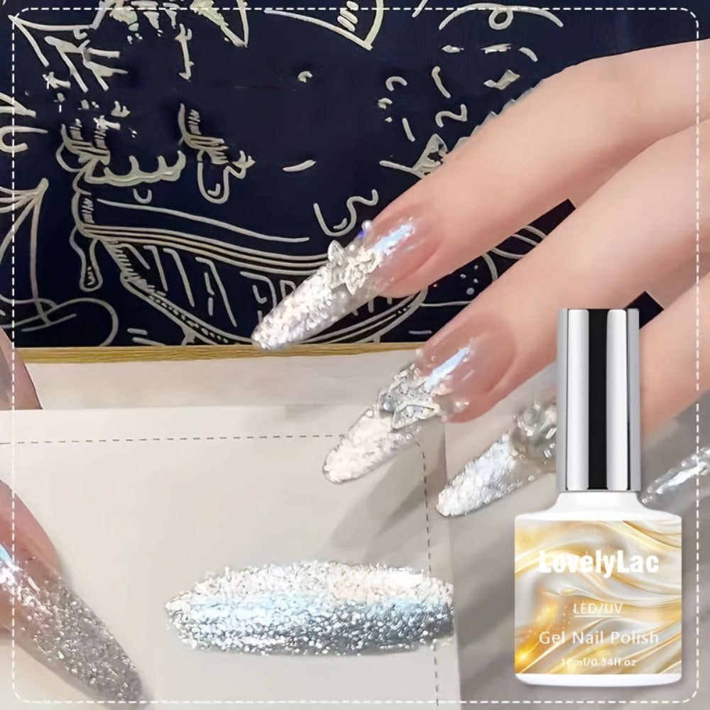 White Elf Glitter Gel Nail Polish, Upgraded Shimmer White Semi-Permanent LED Curing Polygel, Gelly Polish, Shimmer/Glossy/Highshine, Professional/DIY Manicure