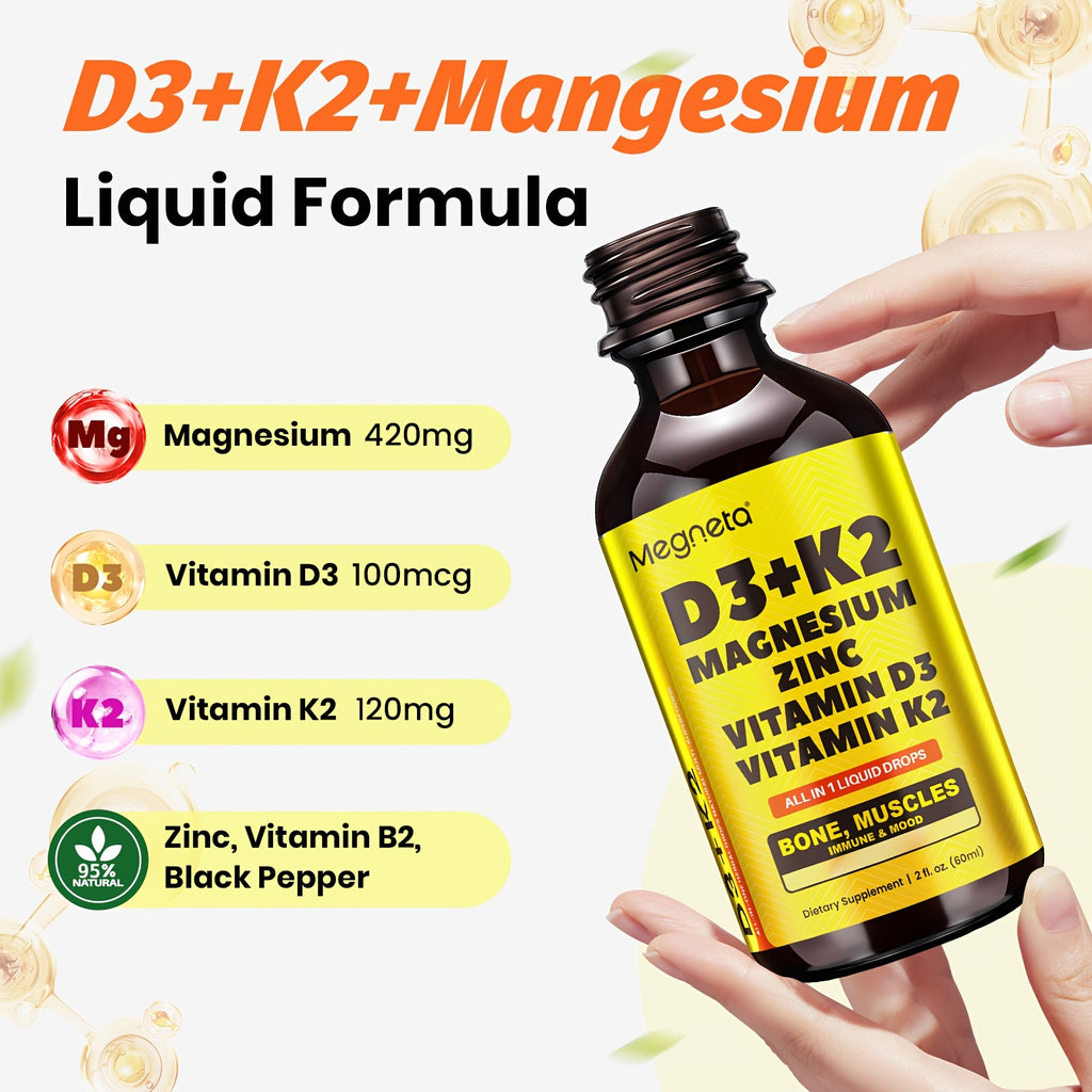 Vitamin D3 10000 IU & K2 As MK-7 120mcg with Magnesium, Vitamin B2, Zinc, Sugar-Free Vitamin D Liquid |Calcium Absorption for Mood & Immune Health - 2fl.oz, 30 Days