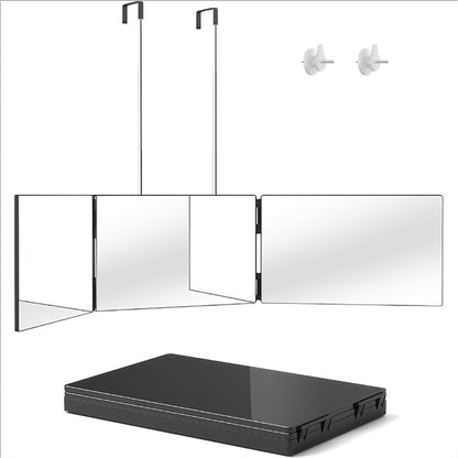 Three-Way Mirror for Haircutting 360° View, Folding Three-Sided Mirror with Height-Adjustable Telescopic Hook, Anti-Fog HD Glass, for Self Hair Cutting Shaving Makeup Hairstyling at Home