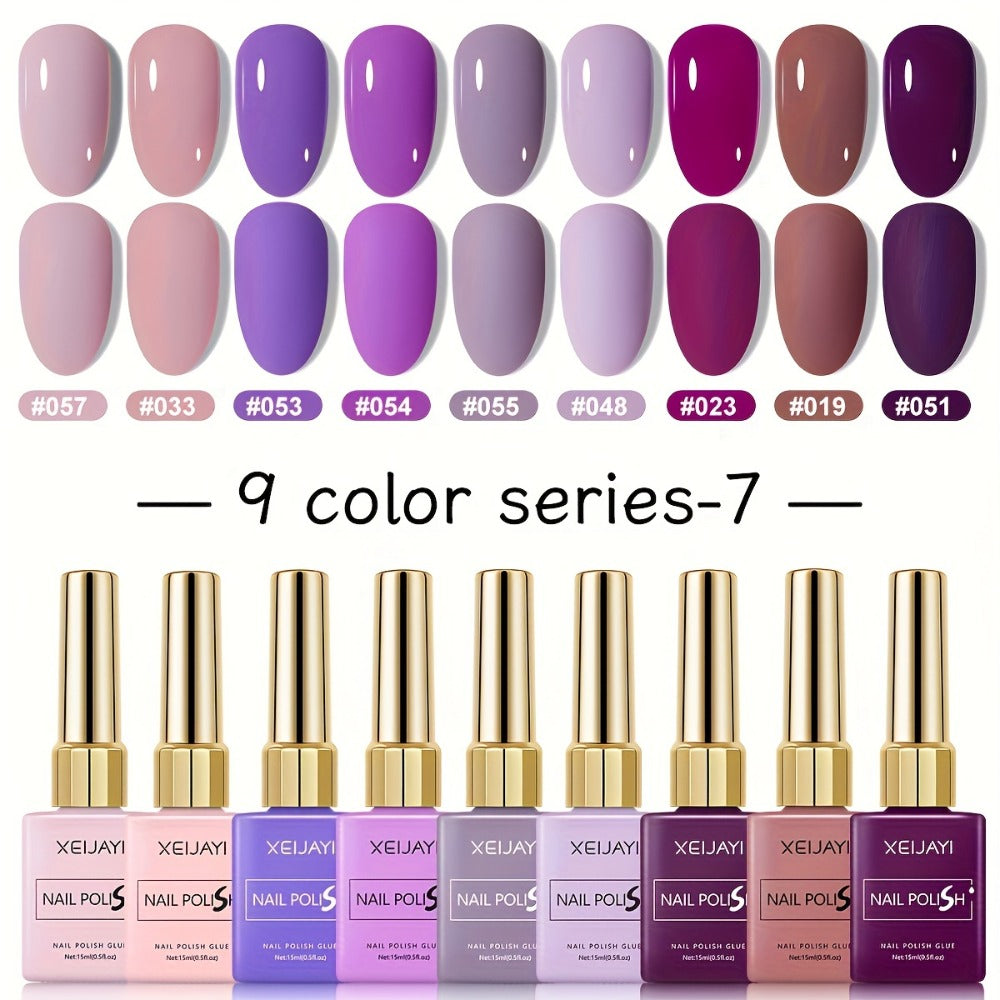 XEIJAYI 9pcs Series Nail Polish Set - LED, Glossy Finish, Alcohol-Free, DIY Manicure Kit for Fall & Winter, Round Bottle Design, Salon-Quality Color Gel, Salon Quality Nail Polish|Glossy Finish Nails| LED Nail Polish, Nail Polish Set