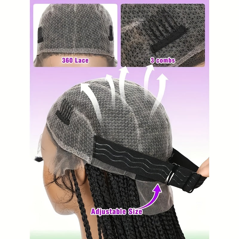 30 Inch Full Lace Braided Wig with 360° Lace Front & Back - Knotless Box Braids, High-Temperature Fiber Straight Hair, Look for, Easy to Wear for all Occasions (Weddings, Parties, Daily Use) - Braided Hair Wig for darker