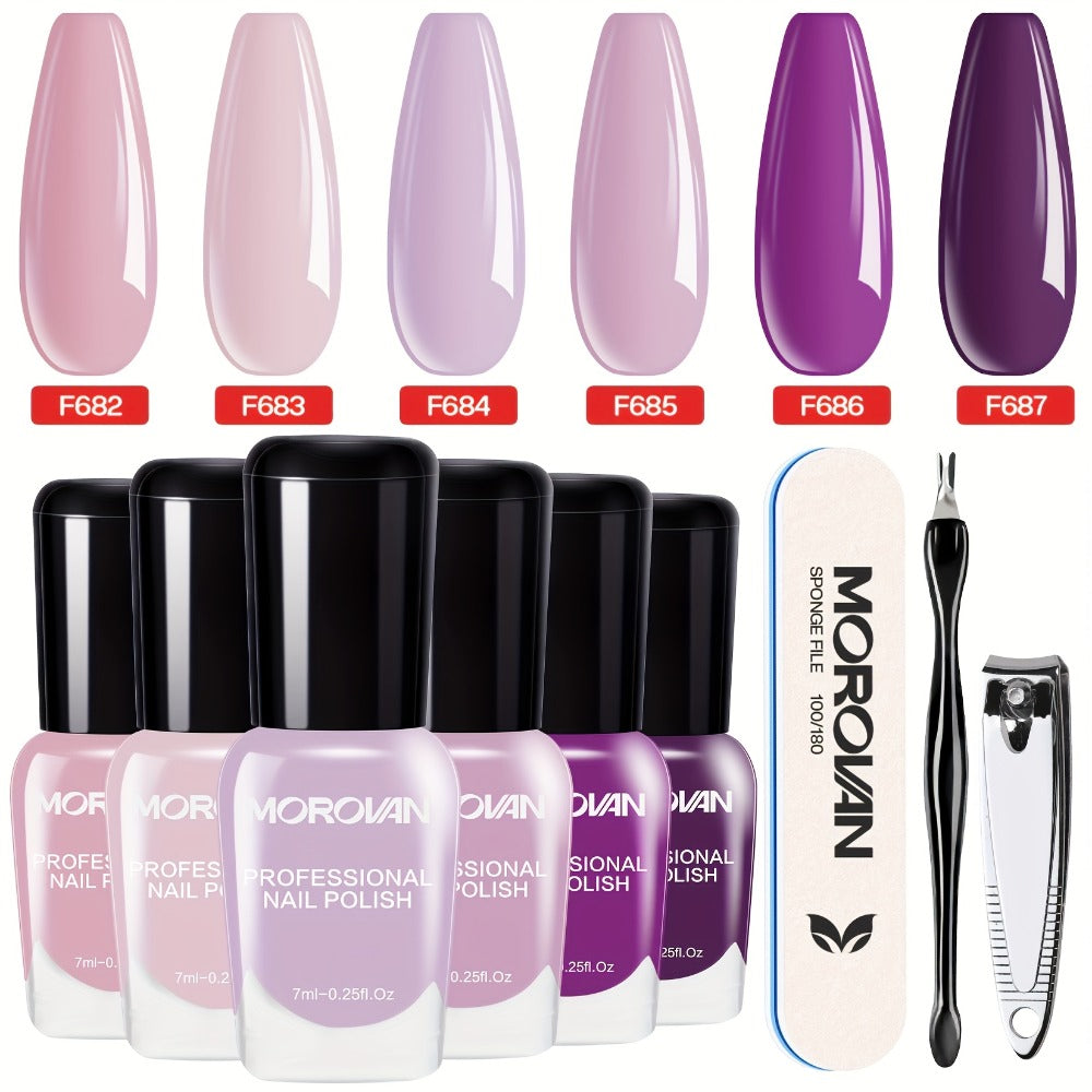 Nail Polish Set – 6pcs Quick Dry | No-Bake Durable Nail & Toenail Polish Kit for Women, Cherry Blossom Pink, Lilac Purple & Nude Pink Shades, Salon & DIY Nail Art
