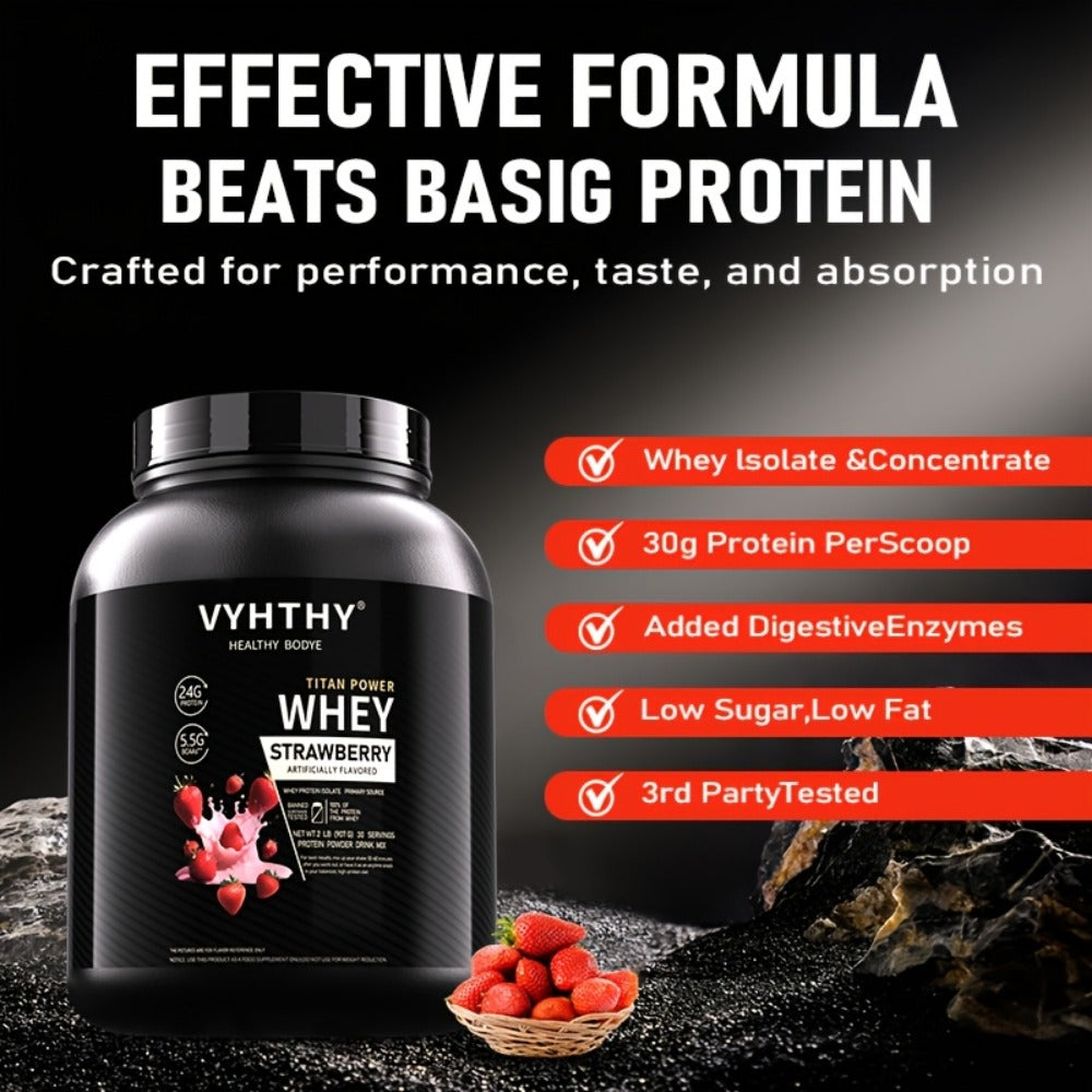 VYHTHY Whey Protein Powder, Premium Milk Protein Powder, Isolated And Hydrolyzed Blend, Suitable for Sports Nutrition And Daily Use, Contains Bcaas, Low in Carbohydrates, Available in Strawberry, Blueberry, Vanilla