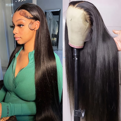 Lace Front Wig Synthetic 13x4 Straight Glueless Wig Pre Plucked Natural Hairline Natural Black 26 32 Inch Synthetic Fiber Lace Frontal Wig Easy Wear Daily Party