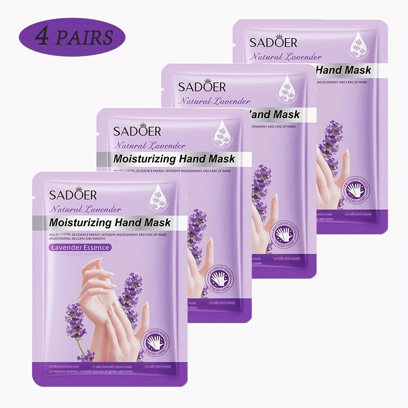 4/8 Pairs SADOER Lavender Hand Mask - Moisturizing, Hypoallergenic, Natural Essential Oils, Ideal for Home, Business, Travel - Purple, Independent Packaging, Perfect Gift, Hand Spa Mask