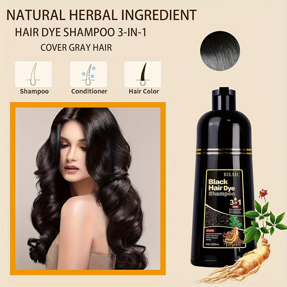 Hair Color Shampoo 3-in-1 Ammonia-Free Gray Coverage Natural Herbal Dye Works in Minutes 30-Day Lasting Color 16.91oz for Men & Women All Hair Types