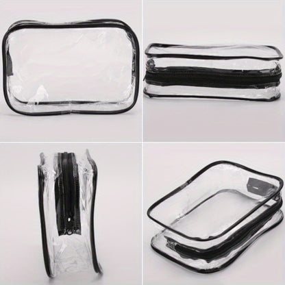 Clear PVC Makeup Bag Set 10 Pcs Transparent Cosmetic Bags with Reinforced Zipper Portable Travel Toiletry Organizer Waterproof See-Through Beauty Pouch Black