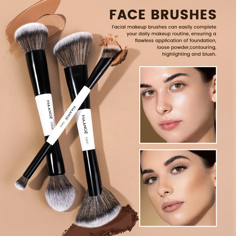 10pcs MAANGE Professional Double-Headed Blush And Eyeshadow Makeup Brush with Cosmetic Bag - Dual-Ended Facial Brush Suitable for Beginners And Pros, Soft Nylon Bristles, Non-Sticky Face, Precise Application for Powder/Products