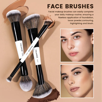 Makeup Brush Set 10PCS Double-Ended Blush & Eyeshadow Brushes with Cosmetic Bag - Soft Nylon Bristles Dual-Ended Professional Face Brush Kit for Beginners & Pros