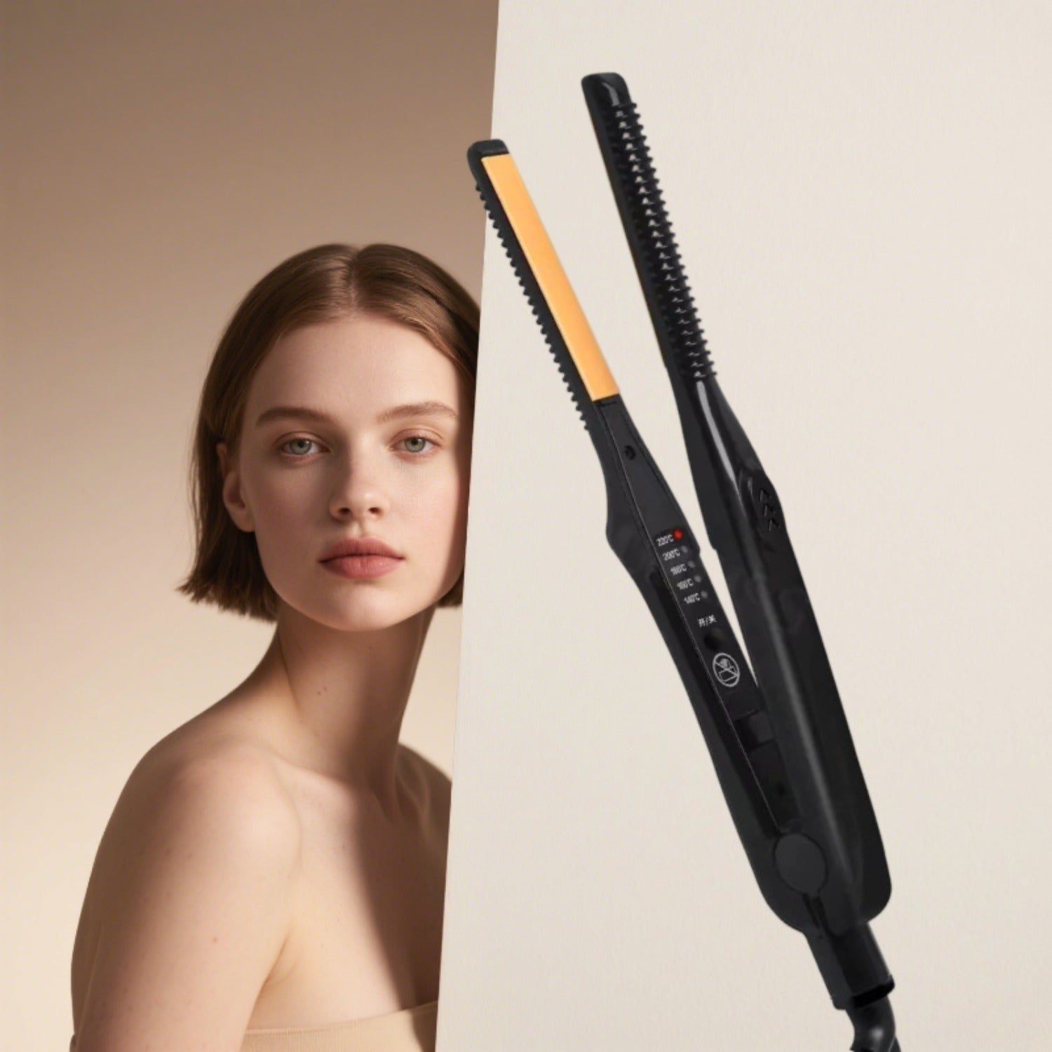 2-In-1 Hair Straightener, Ceramic Curling Iron with Adjustable Temperature, Portable Hair Straightener for Short Hair And Beard, Ultra-Fine Styling Tool