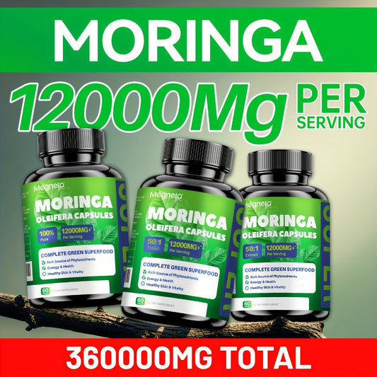 [Limited Offer] Megneta Moringa Capsules - 12000mg Moringa Powder, Rich In Antioxidant, Energy, Skin Health, Gut Health, Immune, 60 Capsules