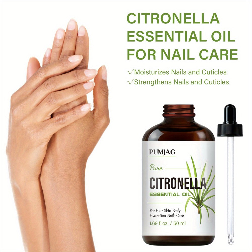 Citronella Essential Oil 50ml Pure Hydrating Body Massage Oil with Dropper - Non-Alcoholic Moisturizing Oil for Face Hair Nails Dry Skin Care All Skin Types Adults