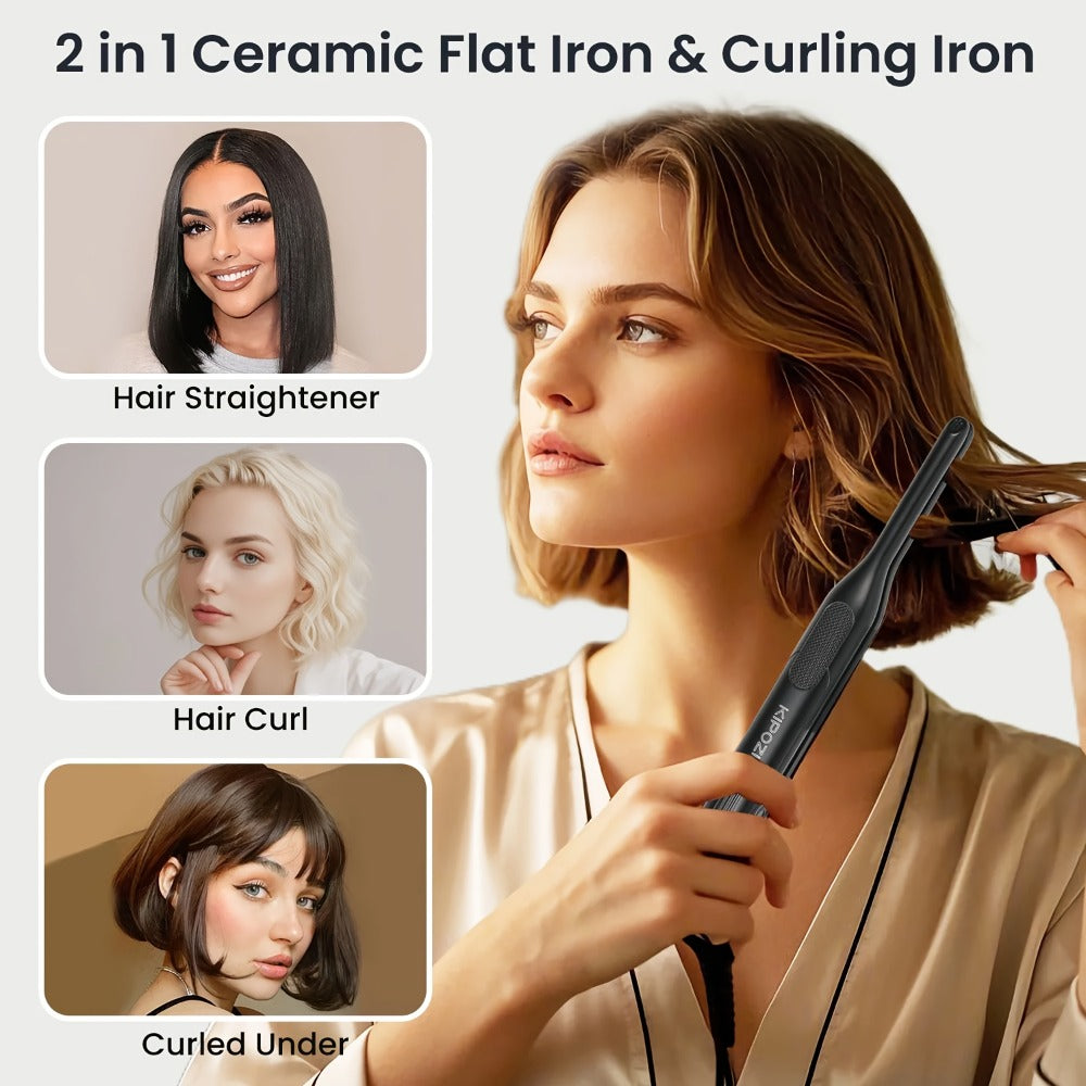 Kipozi 0.3inch Hair Straightener, Short Hair Styling Tools, Beard Care Tools, 2-in-1curly Hair, Curly Hair Straightening, Bangs Styling Small Hairdressing Tools, Unisex Hairdressing Tools, Hair Straightener for Men And Women, Valentine's Gift