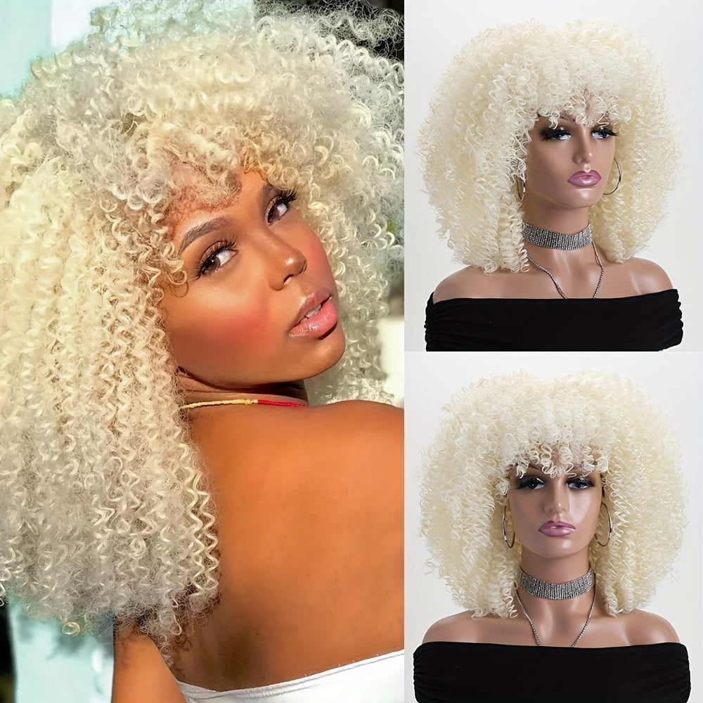16-inch Short Curly Afro Kinky Curly Red Wig, Women's Fashionable and Elegant Stretchable Net Synthetic Fiber Hair Replacement Wig for Women, Heat-Resistant Fiber Wig Suitable for Daily Wear, Cosplay, Parties, Music Festivals, Weddings, and Balls