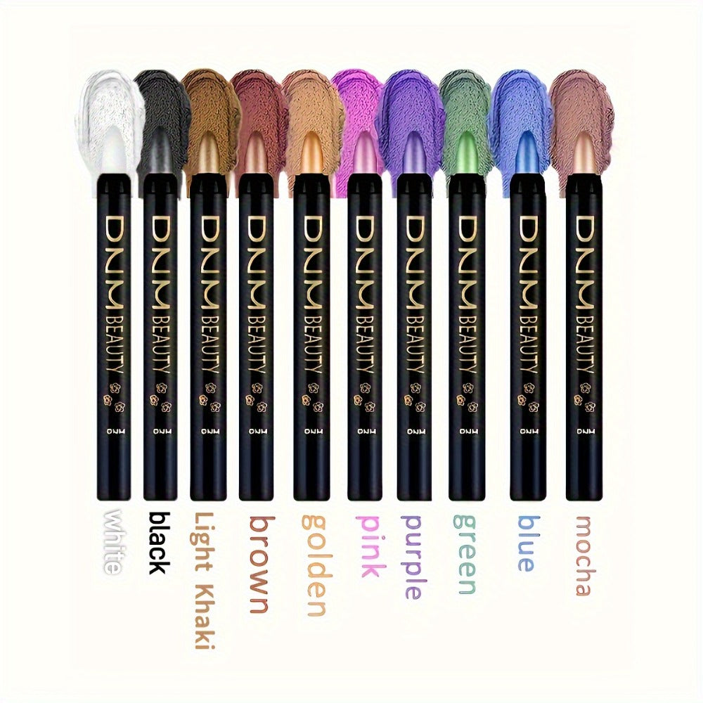 Eye Shadow Pen 10 Colors Waterproof – Pearlescent & Matte Rotating Smoky Eye Stick with Highlighter & Silkworm Liner, Long Lasting Pigmented Eye Makeup Pen for All Looks