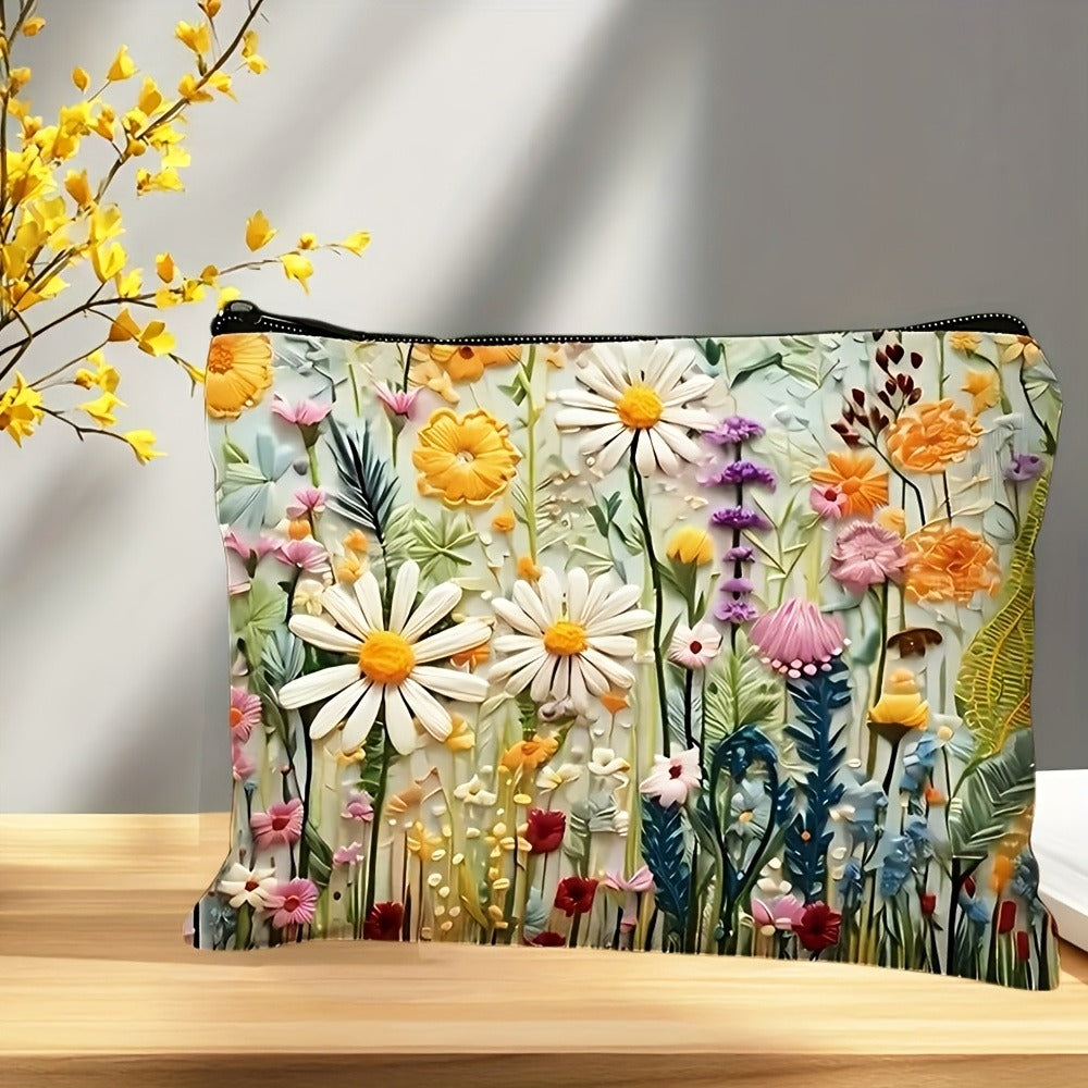 Set of 4 Versatile Makeup Bags Featuring a Daisy Floral Design, These Durable And Foldable Travel Bags Come with Zipper Closures, Making Them Perfect Gifts for Women, Sisters, Girls, Nieces, And Girlfriends for Birthdays Or Christmas
