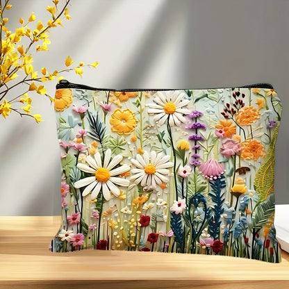 Makeup Bags 4-Pack Daisy Floral Design Zipper Travel Cosmetic Bag Foldable Durable Toiletry Pouch Gift Set for Women Girls Sisters Girlfriends Birthday Christmas