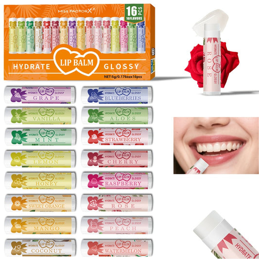 Lip Balm Set 16 Pack – Assorted Flavored Moisturizing Lip Balms for Long-Lasting Hydration & Shine | Bulk Lip Care Kit for Dry Lips, All Skin Types | Perfect Gift Set for Women, Girls & Teens