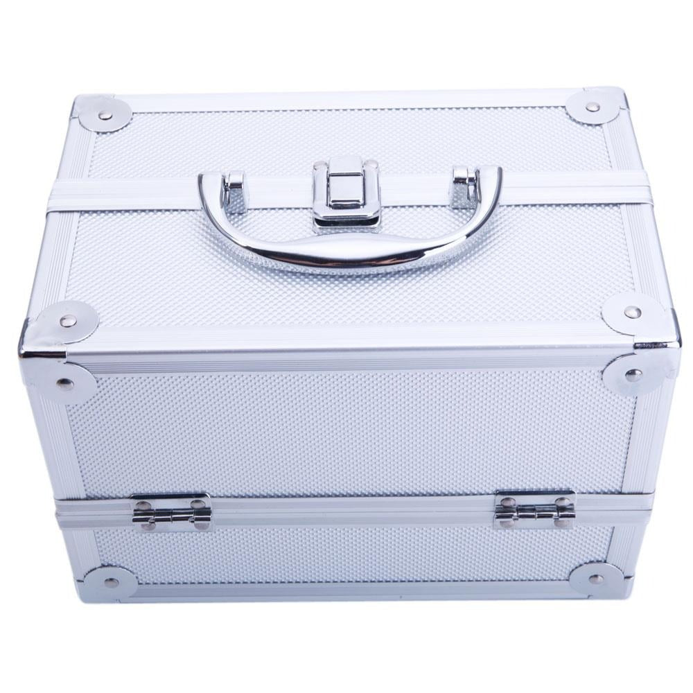 Professional Makeup Train Case, Large Capacity Aluminum Cosmetic Trolley Organizer, Portable Jewelry Storage Box with Adjustable Dividers & Lockable Keys, Travel Makeup Artist Tool Box